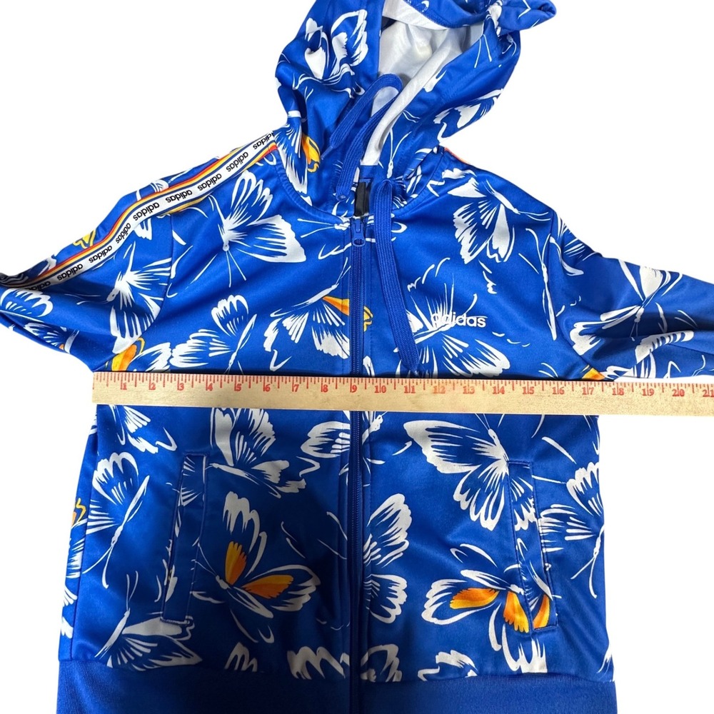 Adidas x Farm Rio Hoodie Women Small Blue Butterfly Print Full Zip Jacket - Picture 7 of 9